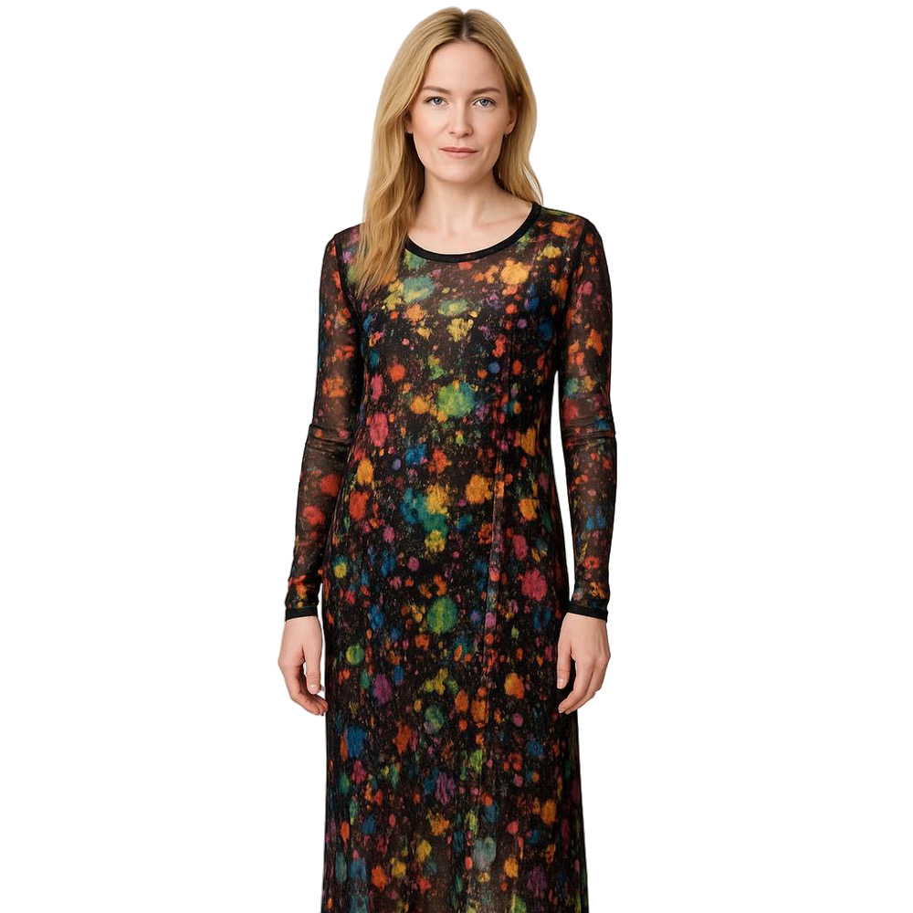 Eye Candy Women's 2X Colorful Splatter Paint Side Slit Long Sleeve Midi Dress